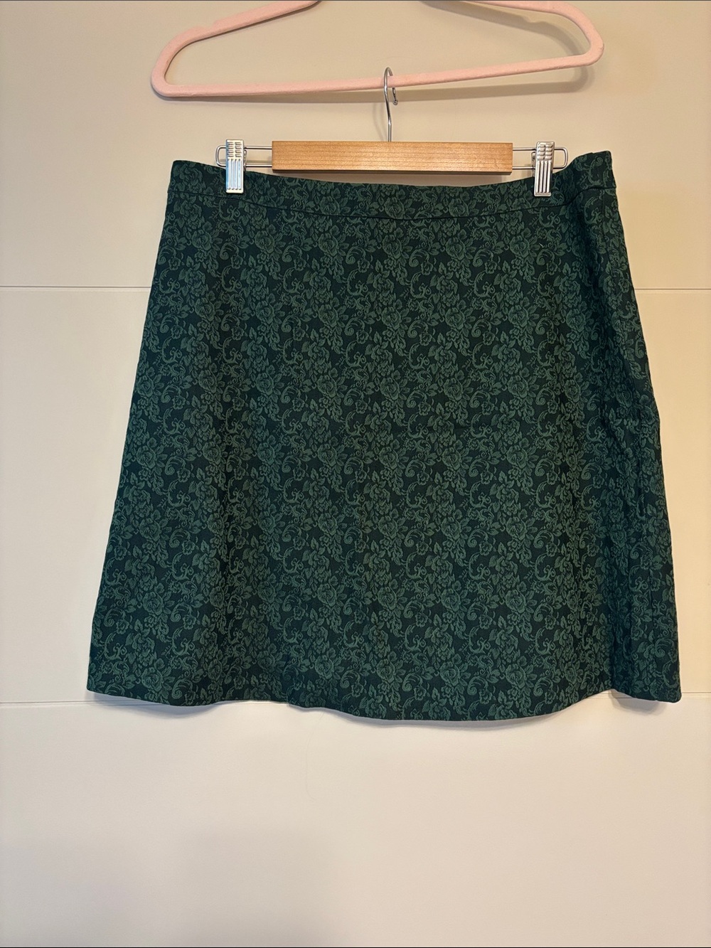 Margaret M Dark Green A-Line Floral Jacquard Skirt